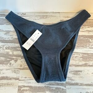 J.Crew Textured Curved-Waist Cheeky Bikini Bottom Navy Blue Size‎ M Style BC050